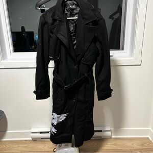Prime Eleven Black Oversized Dove Print Trench Coat